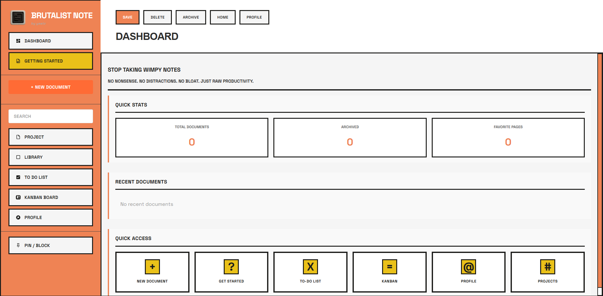 Brutal Notes App Screenshot